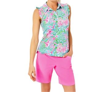 LILLY PULITZER WOMENS REID LONG SHORTS BERMUDA UPF 50+ LUXLETIC HAVANA PINK 12